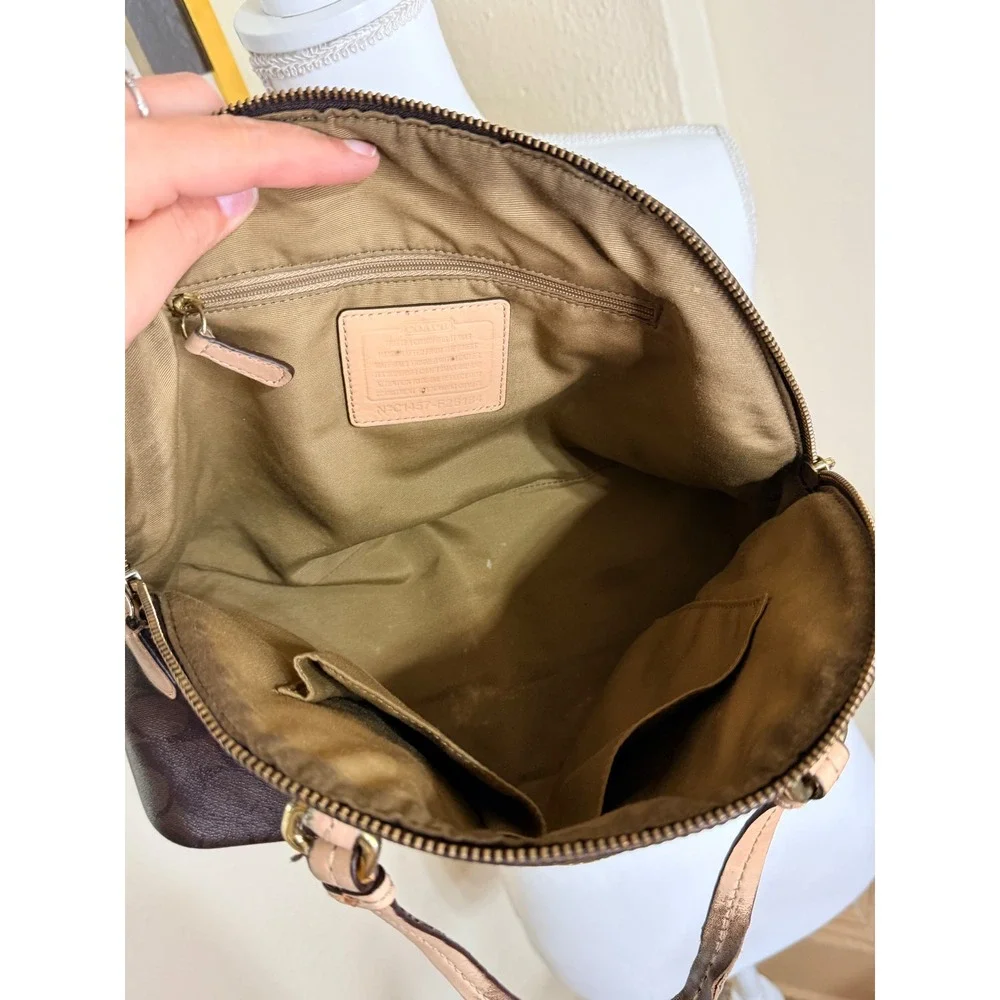 Coach Signature Cora Domed Satchel Brown Tan Monogram Handbag F26184
